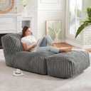 Hobestluk Big Bean Bag Lounger Chairs Large Beanbag Chair for Adults Bean Bag Sofa with Memory Foam Filled for Living Room, Bedroom or Balcony (Stripe Grey), 31.5 X 62.99 X 25.98 Inches