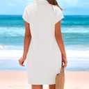 Okiwam Women's Spring Summer Dresses 2026 Casual Short Sleeve V-Neck T-Shirt Mini Vacation Sun Dresses with Pockets (White, XL)