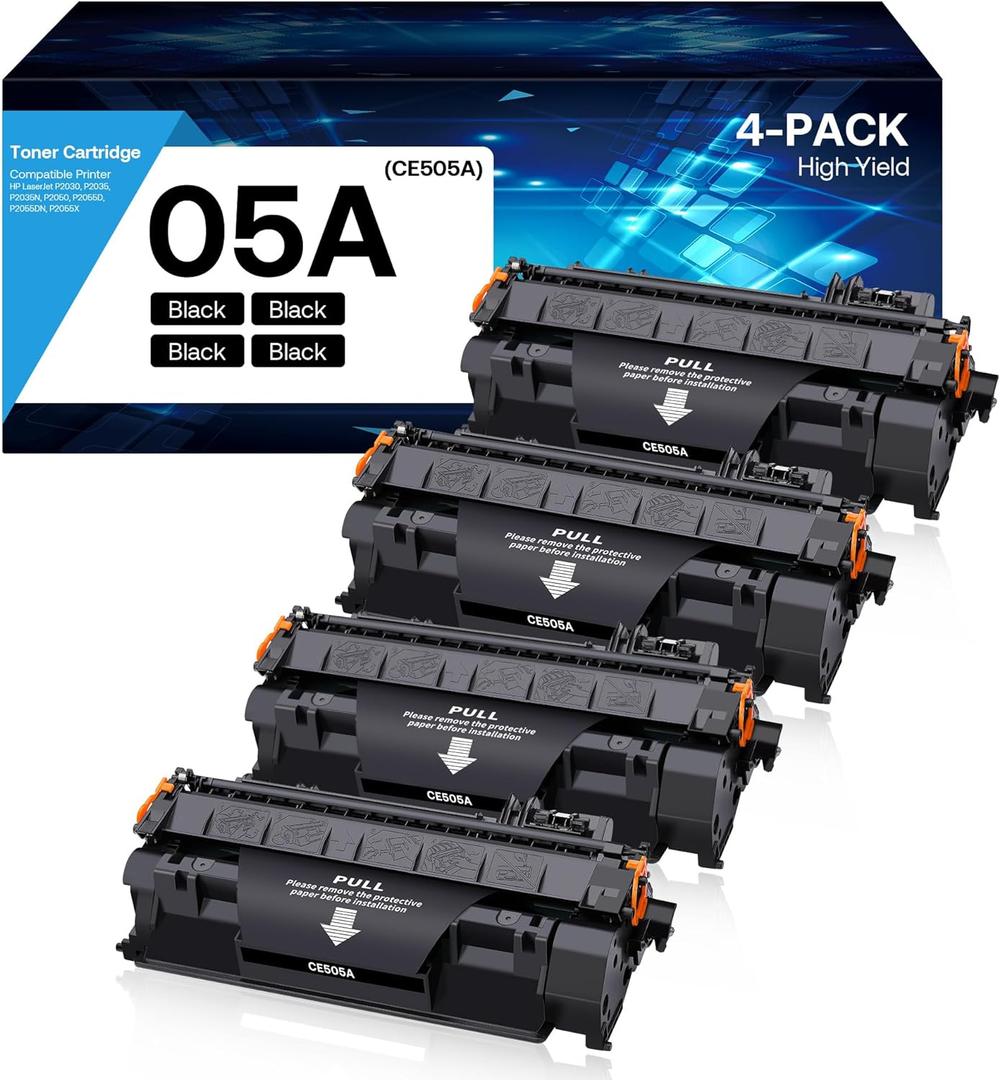 05A Toner Cartridge High Yield Compatible for HP CE505A Replacement for HP P2035 P2035N 2035N P2055DN 2055DN P2030 P2050 P2055X P2055D Printer (Black, 4-Pack)
