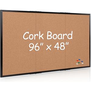 Board2by Extra Large Cork Bulletin Board 96" X 48", Foldable Notice Pin Board for Wall, Black Woodm Framed 8'x4' Corkboard, Wall Mounted Noticeboard with 32 Push Pins for School, Home & Office