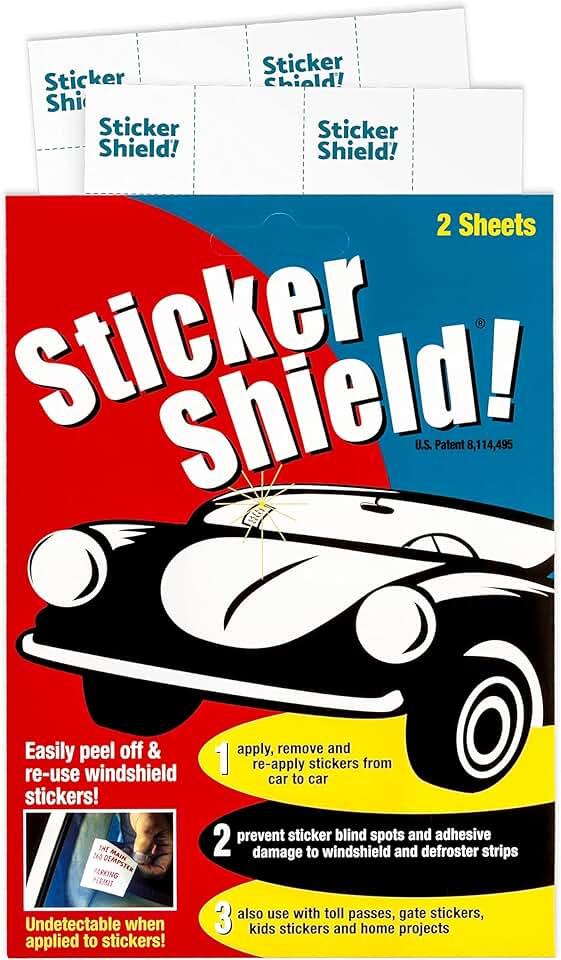 STICKER SHIELD - Windshield Sticker Applicator for Easy Application, Removal and Re-Application from Car to Car - 4 inch x 6 inch Sheets (Pack of 2 Sheets)