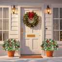 21.65" Pre-lit Christmas Urn Filler with Tripod Stake Set of 2, Lighted Artificial Christmas Tree Outdoor Front Porch Planter Filler Flocked Pine Trees Holiday Home Decor, Battery Powered