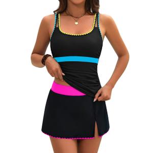 BMJL Women's Tankini Swimsuits Tummy Control Two Piece Bathing Suit Modest Swim Skirt Color Block Swim Suits 2026 Size M