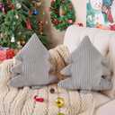 Lanpn Christmas Tree Pillows Set of 2, Christmas Decoration Narrow Stripes Winter Throw Pillow Soft Cute 3D Shaped Xmas Tree Throw Cushion for Sofa Bedroom Xmas Decor (18x16 inch, Grey)