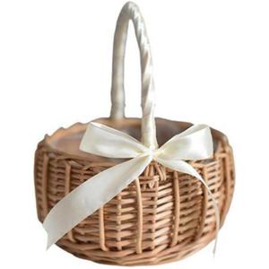 Vctitil Wicker Rattan Flower Basket, Wedding Flower Girl Basket Hand Woven Flower Basket Decoration, Candy Storage Basket Home Decoration(S, White)