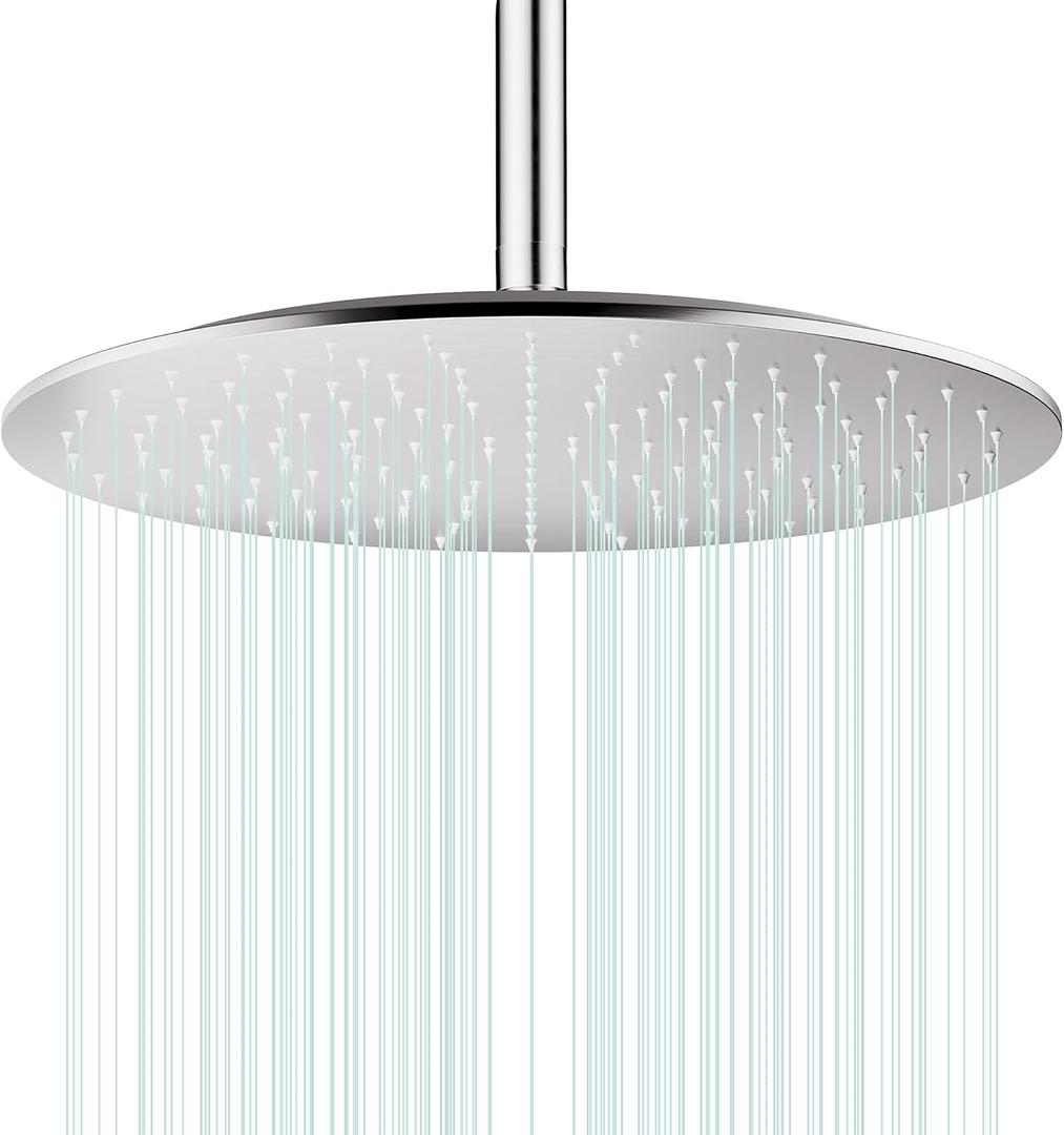 All Metal Rain Shower Head - Heavy Duty Stainless Steel, Easy Install, High Water Flow, Ultra-Thin Modern Design for Bathroom (Brushed Nickel, 16)