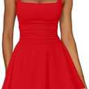 Kaximil Women's Square Neck Ruffle Hem Mini Dress Ruched Waist Short Party Dresses, Large, Red 