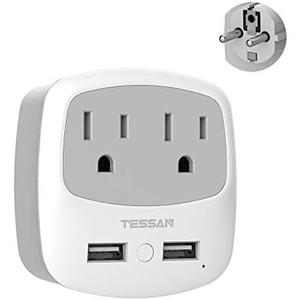 TESSAN Germany France Power Adapter, Type E F Plug Adaptor with 2 USB Ports 2 AC Outlets, US to European Europe German French Spain Greece Iceland Norway Russia Korea Poland 3 Pack