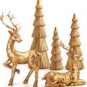 Hommtina Reindeer Christmas Decoration and Mini Trees, Lucky Reindeer Statues for Indoor Home Decor, Tabletop Mantle Cabinet Desktop Office (Rose Gold)