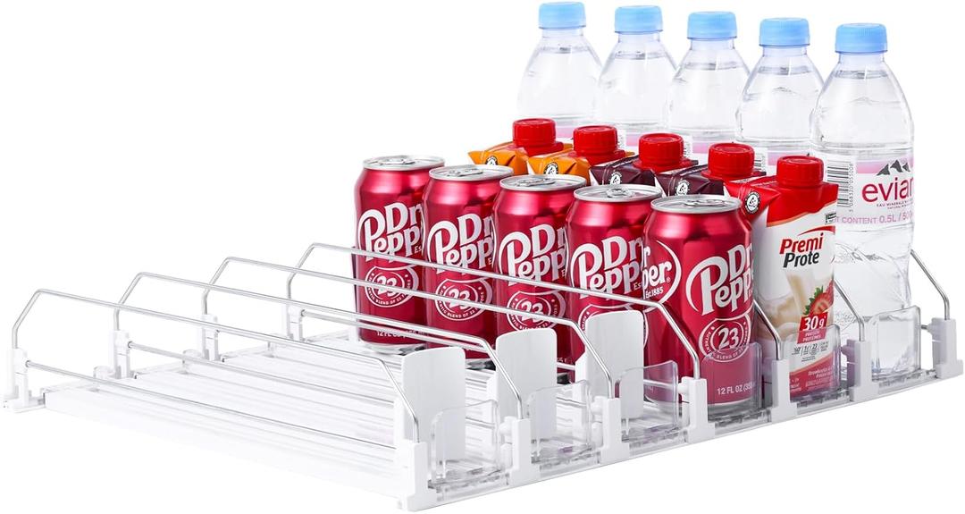 Drink Organizer for Fridge-White Automatic Pusher Glide,12oz 16oz 20oz-Soda Dispenser for Fridge-Holds up to 30 Cans (38CM)