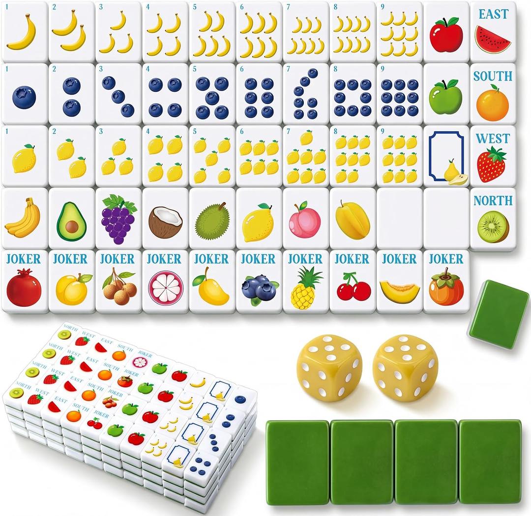 Patelai 160 Pcs Mini American Mahjong Set, Fruit Themed Tiles, 1.2 x 0.87 x 0.55 inches