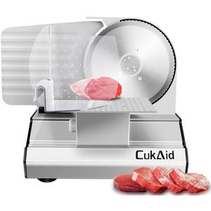 Electric Meat Slicer, 200W Meat Slicer Machine for Home Use, Deli Food Slicer, Meat Cutter Machine, Aluminum,Dishwasher Safe, Removable Blade & Food Carriage and Pusher, 7/8 Inch Adjustable Thickness (Silver)