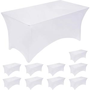 Fixwal 10 Pack 6FT Spandex Table Cover for 6 Foot Tables, Fitted Rectangular Stretch Tablecloth, Washable Patio Table Cover(White, 72Lx30Wx30H Inch)