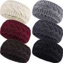 Pangda 6 Pieces Women's Winter Headbands Cable Knitted Headbands Knit Earmuffs Chunky Ear Warmers for Women Girls Wear and Sport(Black, Purplish Red, Beige, Dark Gray, Gray)