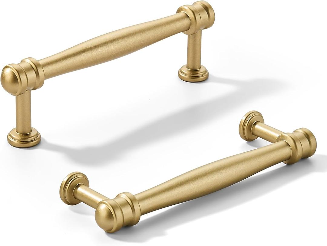 khtumeware 2 Pack 4inch(102mm) Hole Center Brushed Gold Cabinet pulls Matte Gold Solid Heavy-Duty Tradition Kitchen Cabinet Handle Cabinet Hardware for Dressing Table Bathroom Pull