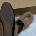 Vertundy Fur Mules with Metal Buckle Slip On Flats for Women Backless Sandals Dress Shoes Work Slides, Size 10