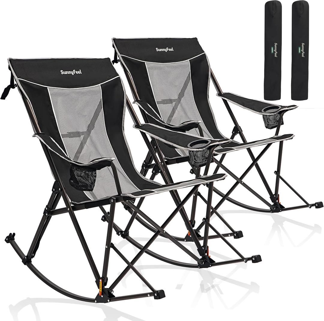 SUNNYFEEL 2 Pack Oversized Folding Rocking Camping Chair 500lbs, 2 PC
