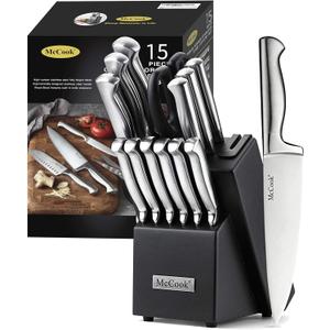 McCook® Knife Sets, German Stainless Steel Knife Block Sets with Built-in Sharpener