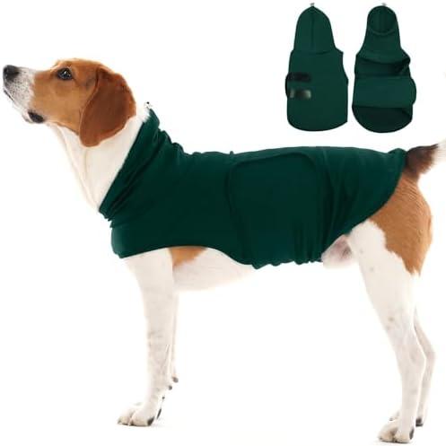 Large Anxiety Shirt for Medium Dogs with Adjustable Chest | Fireworks Calming Vest with Hood Neck Wraps, Anxiety Relief for Separation, Breathable Soft for All-Seasons (DarkGreen) Size L