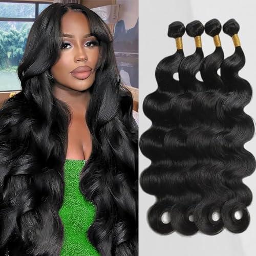 ZGWG Body Wave Bundles Human Hair 16" 100% Brazilian 12A Human Hair Bundles Deals Real Human Hair Natural Black Color For Women
