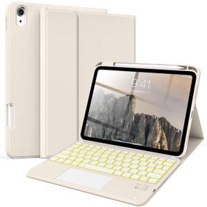 kenke for iPad 11/10th Gen Case with Keyboard 11/10.9 inch 2025 A16/2022, Detachable Wireless Bluetooth with Right Side Pencil Holder, Multi-Touch Trackpad Backlit Square Gray Keycaps (Cream)