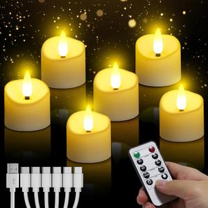 YiaMia Rechargeable Tea Lights with Remote, Flameless LED Candle with 24 Hour Cycle Timer, Battery Operated Tea Lights for Weddings, Parties, Halloween, Christmas, Home Decoration (6)