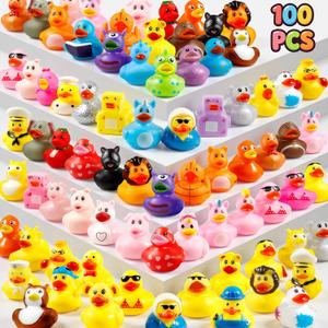 100 Pcs Rubber Ducks, Random Assortment Ducks Bulk for Jeeps Ducking, 2" Mini Rubber Duckies for Baby Toddler Bath Toys, Kids Pool Toys Birthday Gifts Party Favors