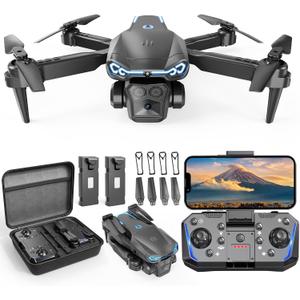 Foldable Drone with 1080P Camera for Beginners & Kids, FPV RC Quadcopter Toys Gifts for Boys Girls, One Key Start, 3D Flips, Gesture Selfie, 3 Speed Modes, 2 Batteries (Black)