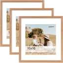 16x16 Picture Frame, Solid Wood Cherry Wood 16 x16 Photo Frame, 16x16 Square Picture Frame, 16"x16" Frame Matted to 12x12, HD Tempered Glass, 16 x 16 Wood Frame for Wall (Natural Cherry Color, 3 Pack) (16''x16''-3P)