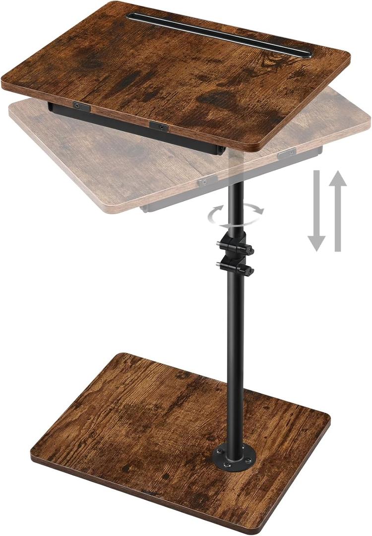 Waipfaru Swivel Height Adjustable Side Table Sofa Tray, Tiltable Sofa Bed Bathroom Study TV Tray C Shaped End Table Food Snack Trays for Eating (Brown)