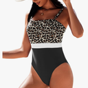 AI'MAGE Women's One Piece Swimsuit Color Block Bathing Suit Square Neck Swim Suits Vintage Retro Swimwear S