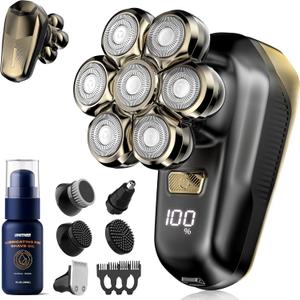 Head Shavers for Bald Men, Electric Razor with 7D Magnetic Shaver Heads, Wet Dry Waterproof Bald Head Trimmer Kit for Women & Men, Nose Ear Hair Trimmer, USB Rechargeable Clippers, Bright Black