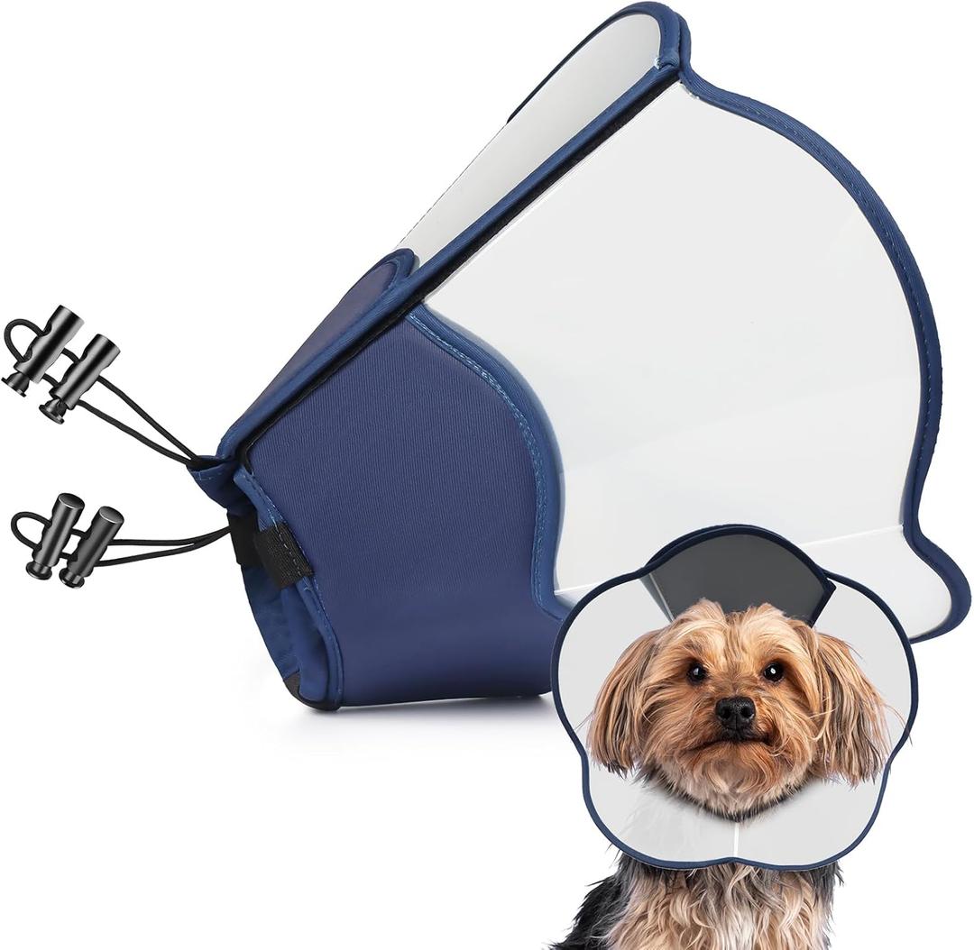 Hard & Heavy Plastic Dog Cone Collar Alternative for Small Dogs (Yorkshire Pomeranian) After Surgery, Adjustable Recovery Cone Anti-Lick, Elizabethan Protective Collar Cone of Shame for Healing (S(Neck Girth:9.84"-11.8"), Navy Blue)