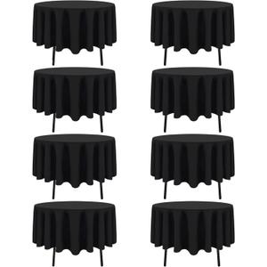 8 Packs Round Tablecloth 60 Inch Black Tablecloths for Circle Tables, Washable Polyester Fabric Tablecloths, Wrinkle Resistant Table Cloth Round Cover for Wedding Party Banquet Dining