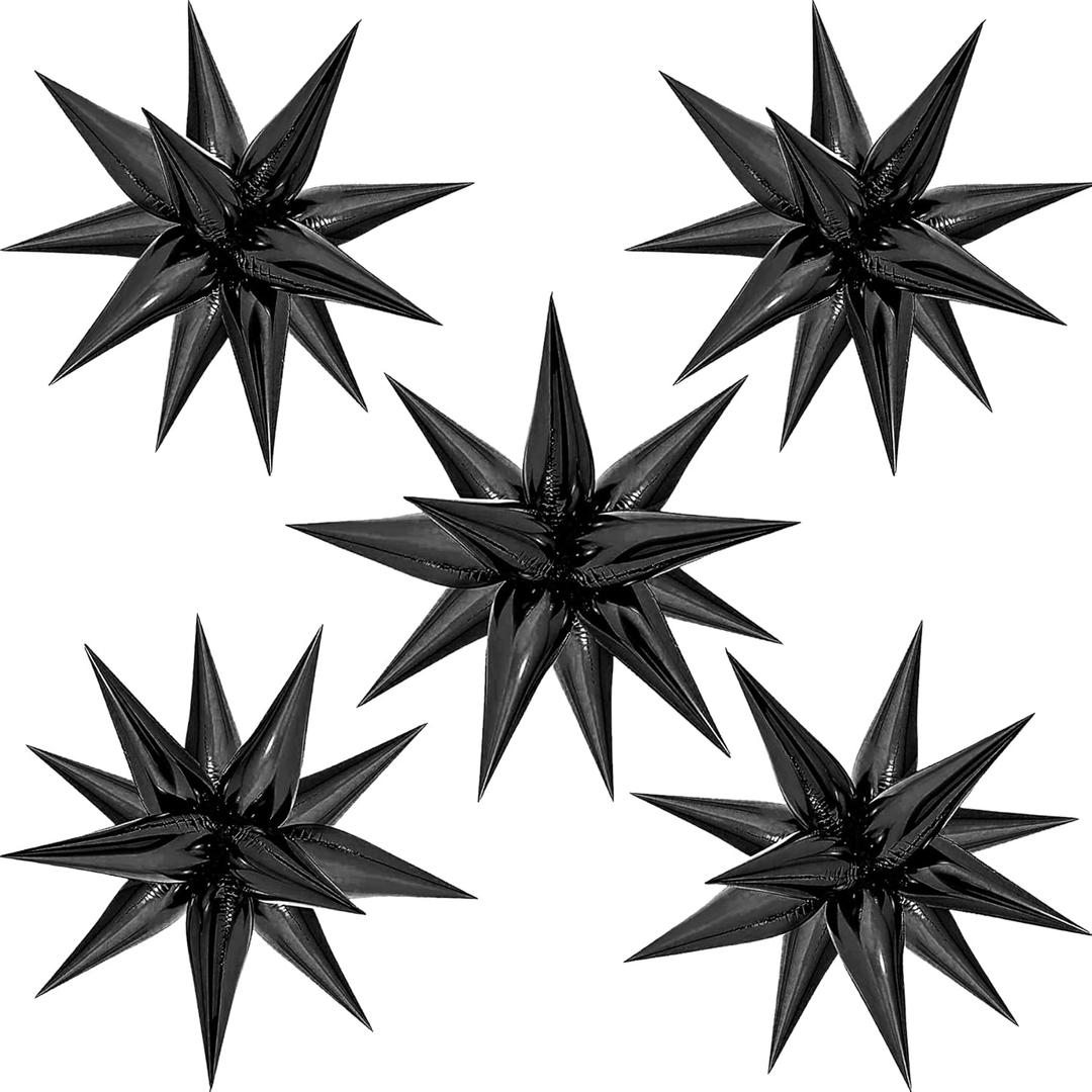 ZAKVOOR 60 Pcs Star Balloons 12 Spike Foil Explosion Party Decoration Balloons for Halloween Graduation Birthday (Black)