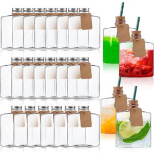 Roshtia 24 Pcs 8 oz Plastic Patron Bottles Empty for Drinks Mini Liquor Cups with Cork and Straw Clear Potion Bottles Juice Cups with Tags and Ropes for Party Personalized Decoration