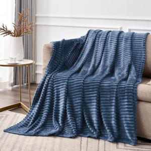 BEDELITE Fleece Throw Blanket for Couch  3D Ribbed Jacquard Soft and Warm Decorative Fuzzy Blanket  Cozy, Fluffy, Plush Lightweight Navy Throw Blankets for Bed, Sofa, 50x70 inches
