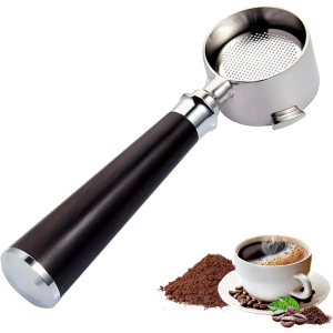 51mm Bottomless Naked Portafilter Stainless Steel 3 Ears Wood Handle Bottomless Portafilter Filter Basket Include for Home Coffee Making