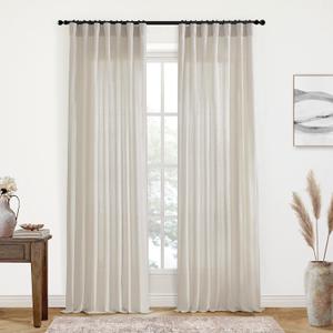 XTMYI Beige Curtains 108 Inches Long for Living Room 2 Panels Linen Back Tab Greige Curtain for Dining Room,50x108 Inch Length