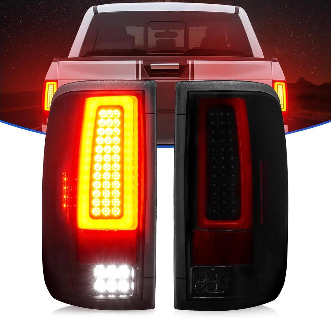 LED Tail Light Fit for Ford F150 2004-2008 Fleetside/Styleside Bed Model (Fit Factory Halogen Type) Rear Brake Lamp Taillight Assembly, Black Housing Smoke Lens