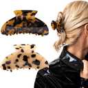 2PCS Hair Claw Banana Clips tortoise Barrettes Celluloid French Design Barrettes celluloid Leopard print Large Fashion Accessories for Women Girls (A.Classic color)