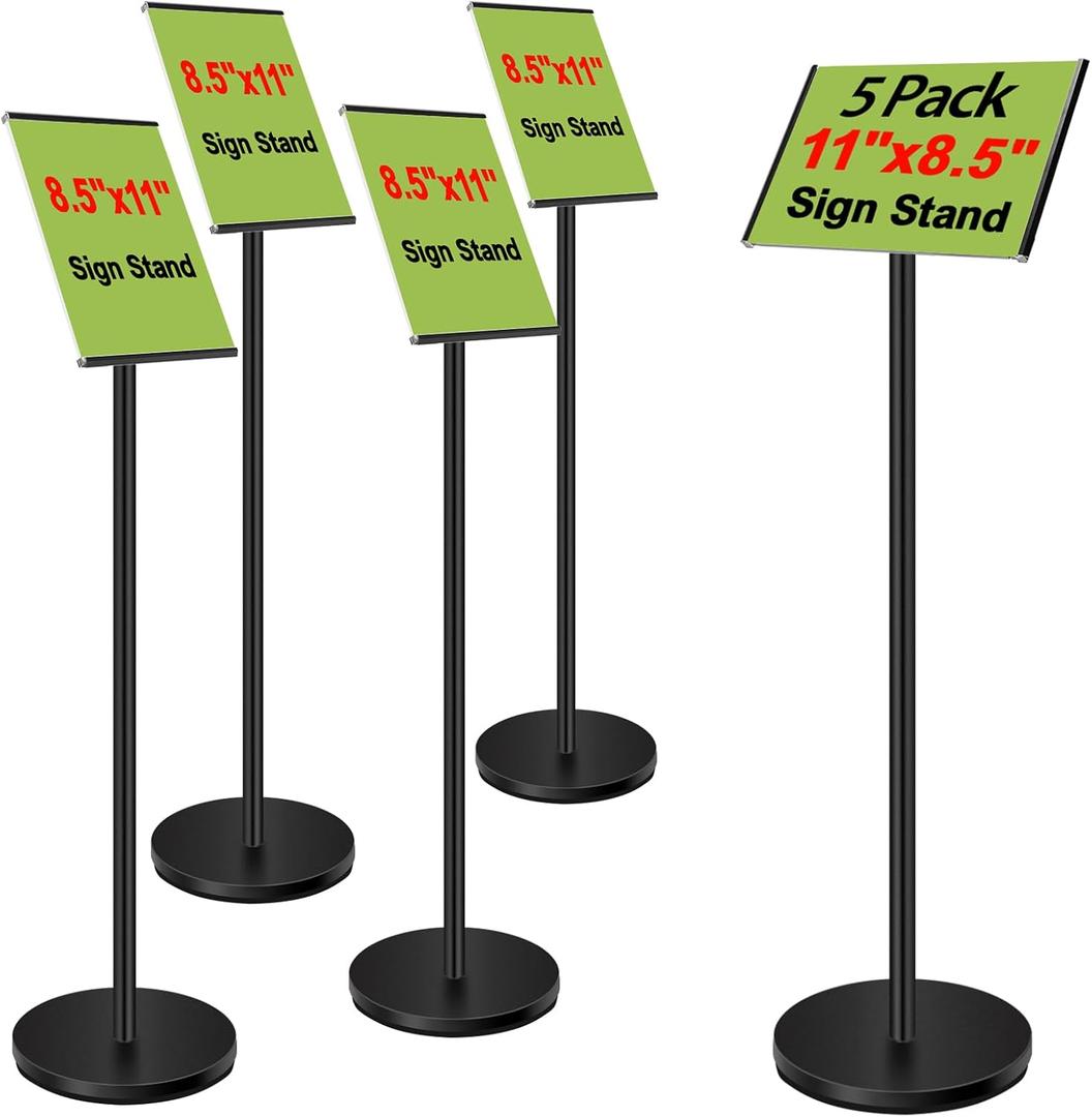8.5 x 11 Sign Holder Stand , Adjustable Pedestal Floor Standing Display Stand for Sign Poster, Horizontal Vertical View Signage Stand for Indoor Outdoor