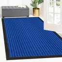 Front Door Mat Indoor Outdoor Entrance 60"x36", Heavy Duty Ribbed Non Slip Mat, Absorbent Dirt Moisture Trapper Waterproof Rubber Backing Doormats, Low Profile Washable Front Doormat, Blue