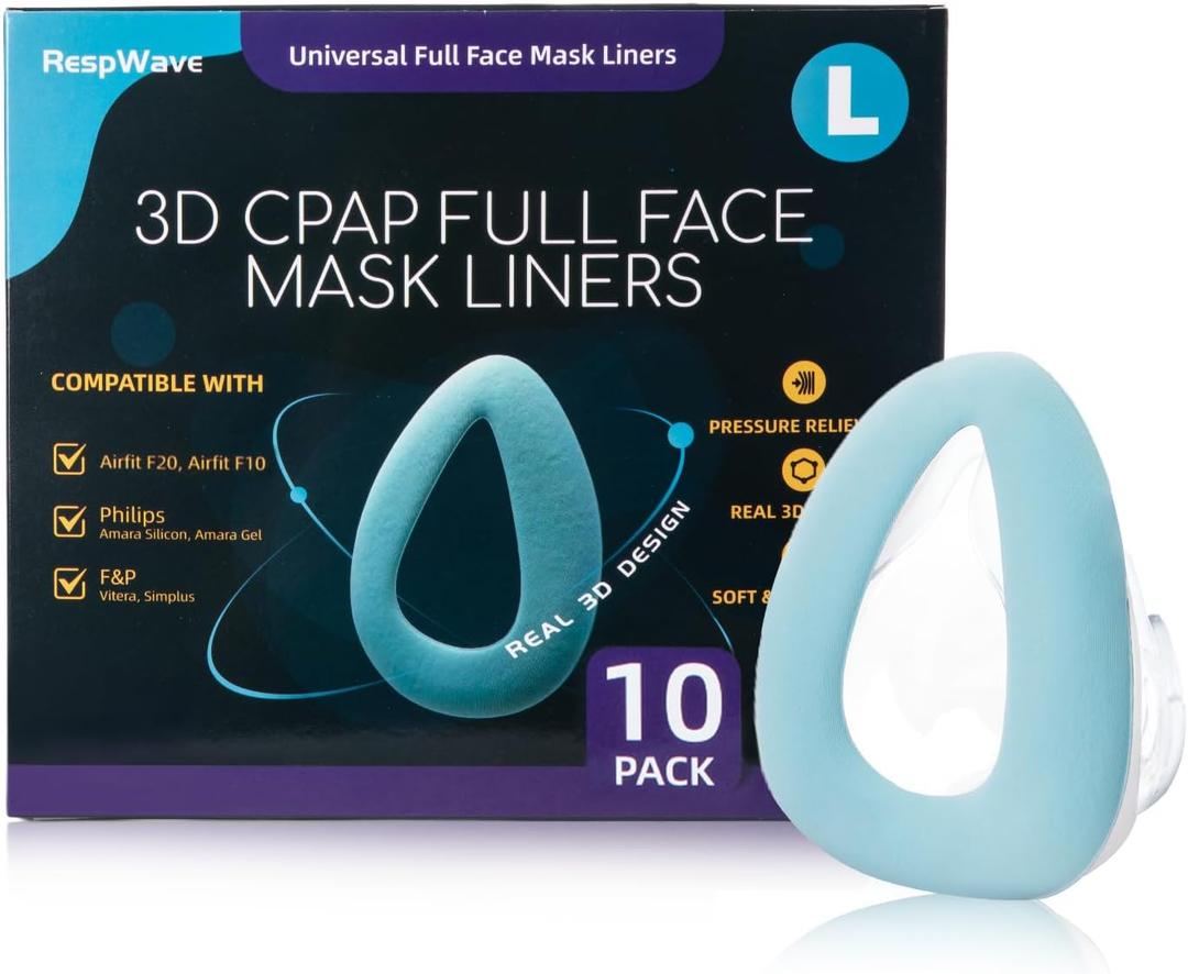 CPAP Mask Liners, 3D Mask Cushion Cover, Reduce Air Leak, Compatible with Airfit F20/F10, F&P Simplus & Vitera, Philips Full Face Masks CPAP Supplies Accessories, Size L 10PCS (Cushions NOT Included)