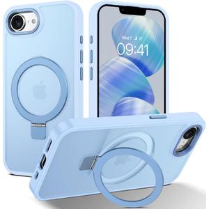 DUEDUE for iPhone 17E/16E Case Magnetic with Ring Stand[Compatible with Magsafe], Full Protective Cover Slim Shockproof Kickstand Phone Case for iPhone 17E/16E 6.1", Light Blue