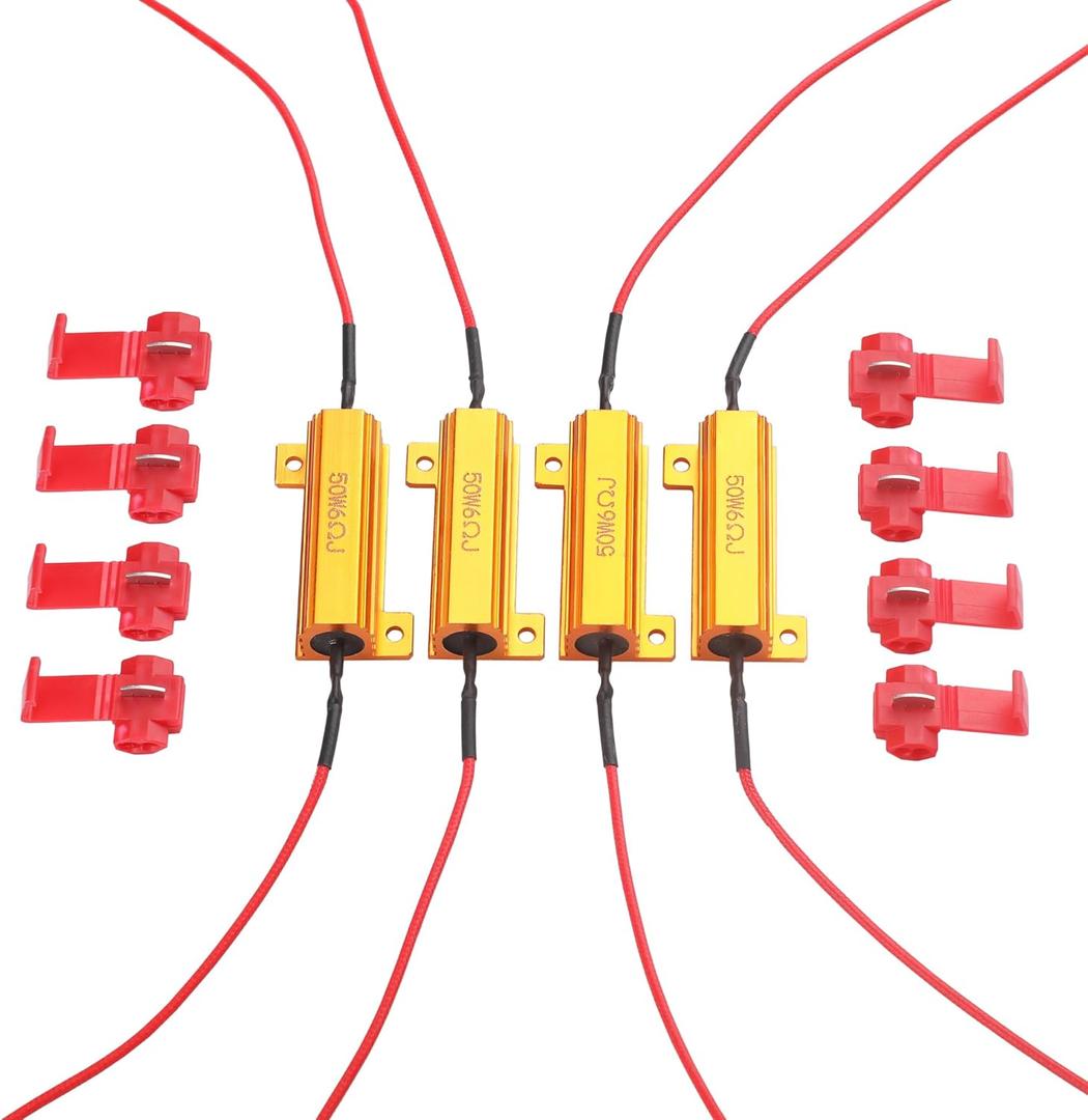 Aaron 4Pcs 50W 6ohm Load Resistors - Fix LED Bulb Fast Hyper Flash Turn Signal Blink Error Code (Resistors get very hot during working)