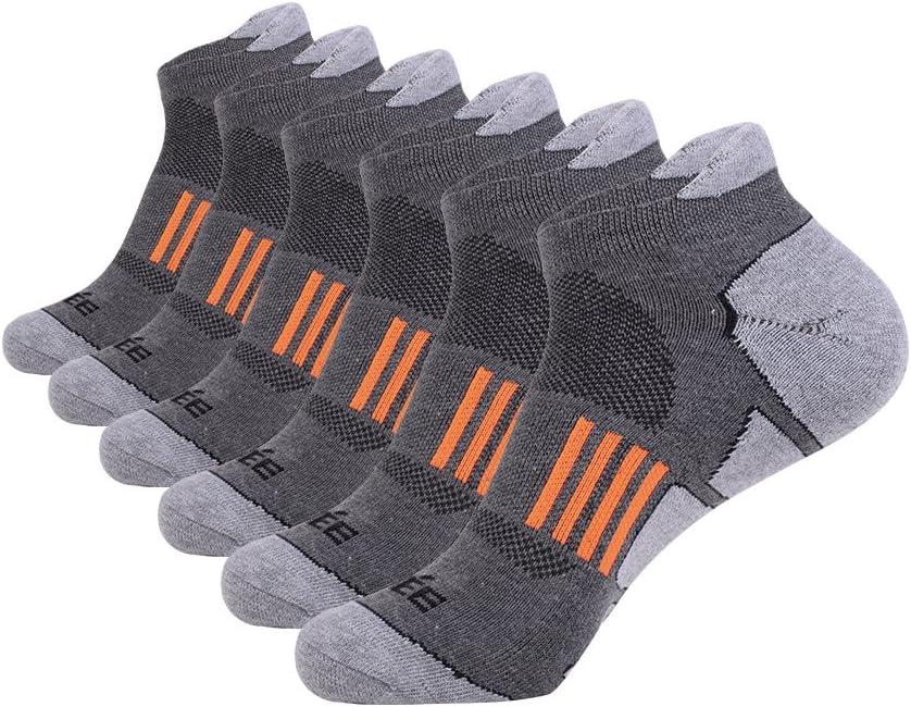 JOYNE Men's 6 Pack Athletic No Show Performance Comfort Cushioned Low Cut Running Tab Socks,Black,Sock Size:10-13