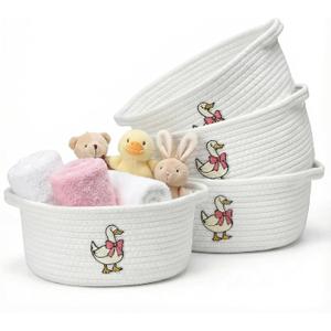 4 Pcs Silly Goose Gift Basket Set with Handles Cute Basket Empty with Pink Bow Funny Silly Goose Organizer Box Natural Cotton Rope Woven Organizer for Nursery Shelves Baby Shower