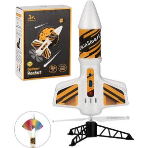 SainSmart Jr. Rocket Launcher for Kids - Motorized Air Rocket Launch up to 200 ft, Safely Land with Parachute, Self-Launching Outdoor Toy, White