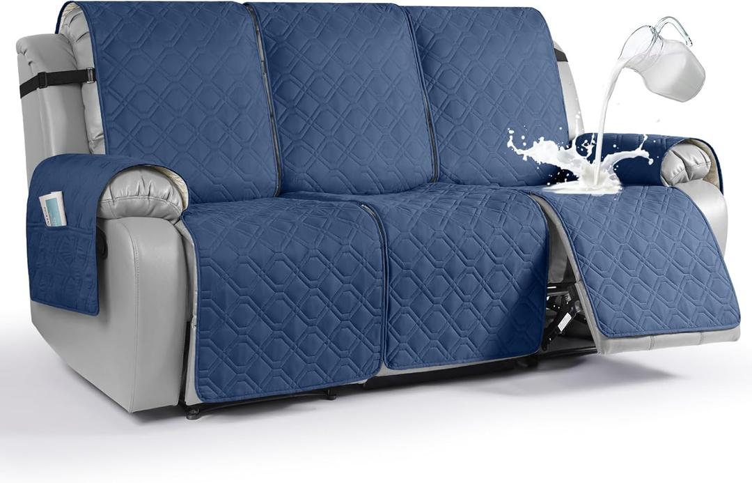 VANSOFY Waterproof Recliner Couch Covers, Sofa Covers 1-Piece Washable Reclining Sofa Cover Non-Slip Furniture Protector with Elastic Straps Pocket for Dogs, Pets(Ocean Blue,3 Seater)